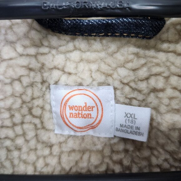 Boys Wonder Nation Sherpa-Lined Denim Jacket Button Up Youth Size XXL 18 - Picture 5 of 9